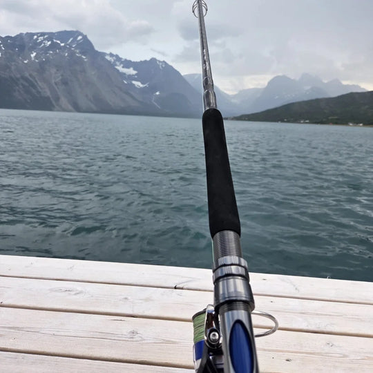 HolyCatch Bootsrute Giffstück mit Berghintergrund
