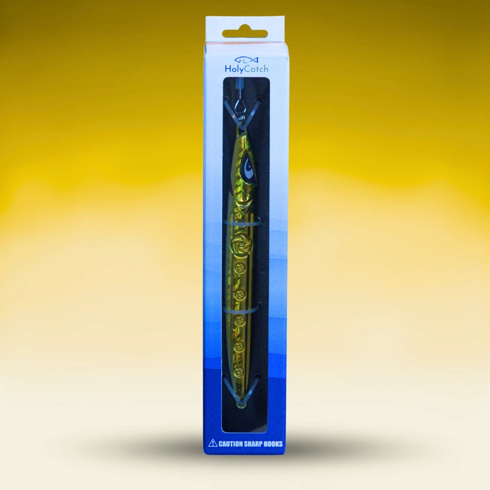 HolyCatch Pilker Lulatsch gold-grun 300g in der Verpackung